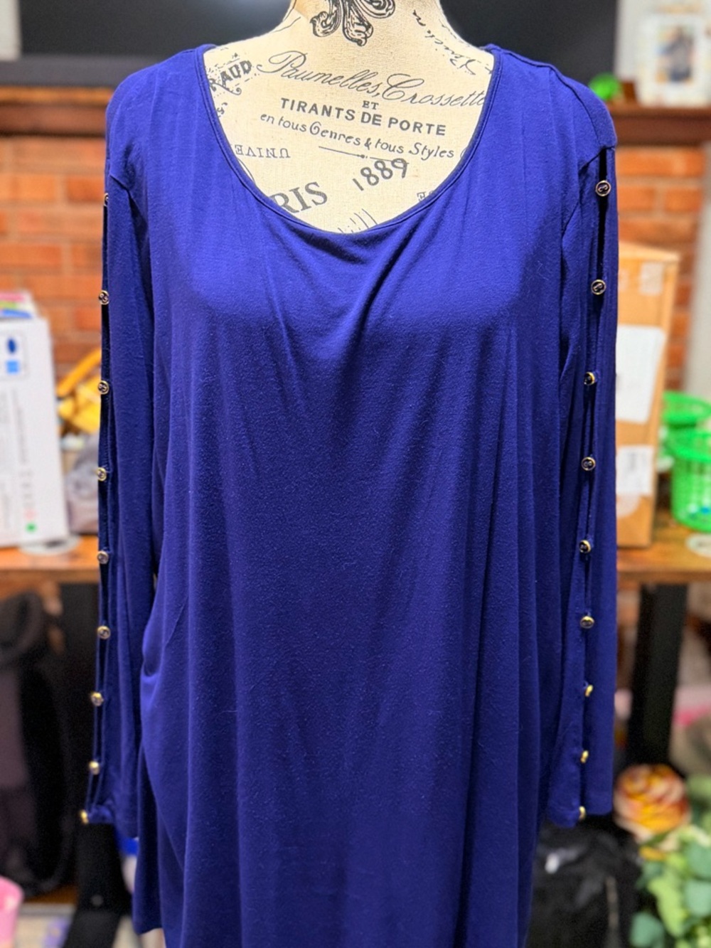 Cato Royal Blue Long Sleeve Tunic with Button-Trim Sleeves